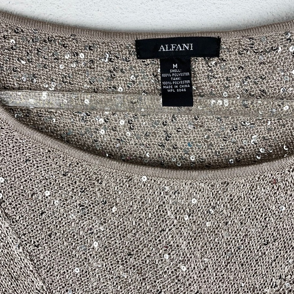 ALFANI | Champagne Sparkly Sequined Loose Dolman Batwing Shrug Sweater - Picture 9 of 10